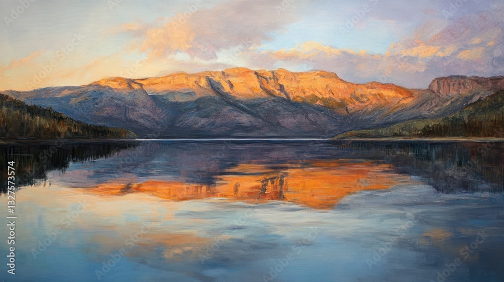 Fototapeta premium Beautiful mountain landscape reflected on a calm lake surface