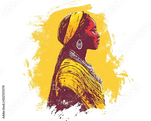 Portrait of a woman in profile, yellow and gold