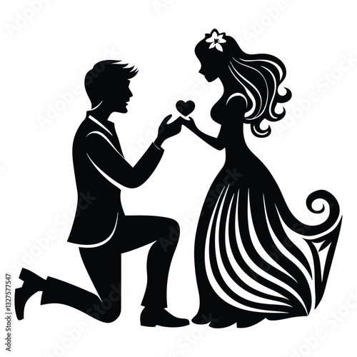 Proposal silhouette vector illustration, Silhouette of a romantic couple with a boy proposing to a girl
