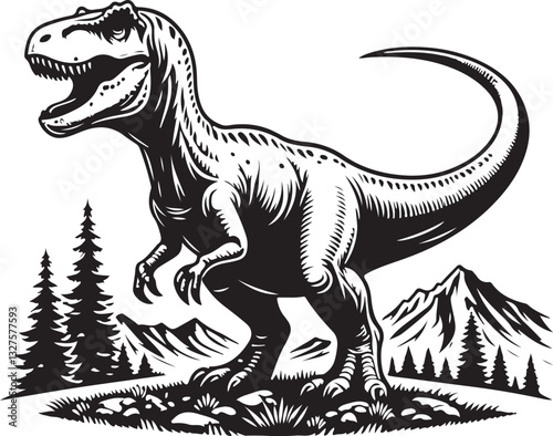 Dinosaur Silhouette Vector  Prehistoric T-Rex Icon on White Background