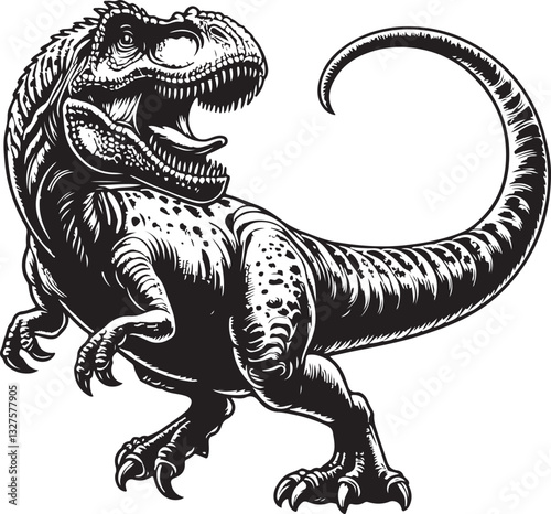 Dinosaur Silhouette Vector  Prehistoric T-Rex Icon on White Background