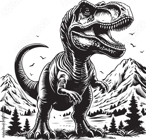 Dinosaur Silhouette Vector  Prehistoric T-Rex Icon on White Background