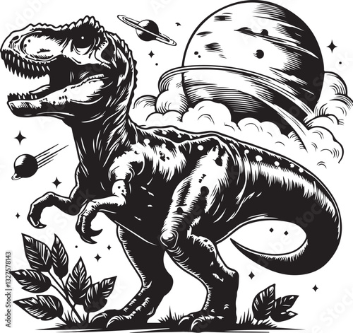 Dinosaur Silhouette Vector  Prehistoric T-Rex Icon on White Background