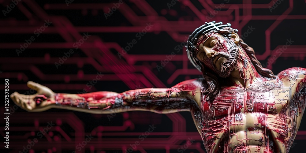 Fototapeta premium artificial intelligence machine learning robot crucifixion