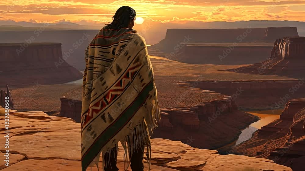 Person mit Decke blickt auf eine weite Canyonlandschaft