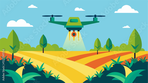 These drones are equipped with thermal cameras helping farmers to pinpoint potential pest infestations on their crops and take timely action to prevent damage.. Vector illustration