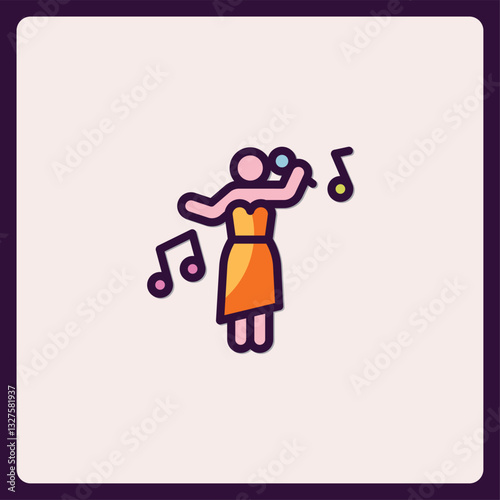 Captivating vocalist icon design, stylized singing woman figure, concert performer
