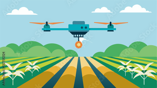 The use of drones for precision spraying eliminates the need for heavy machinery reducing soil compaction and potential damage to crops.. Vector illustration