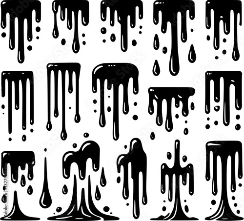 selection of paint drips, slime, liquid, melting, wax, blood, stains, isolated, extracted on transparent background, vector, eps file