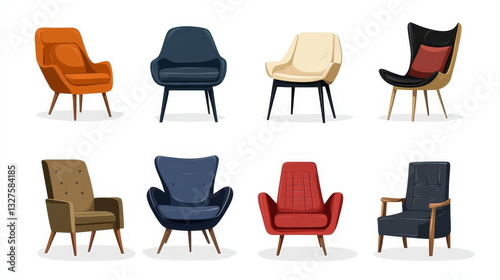 Chair vector comfortable furniture armchair and seat design in furnished apartment interior illustration set of business office-chair or easy-chair isolated on white background