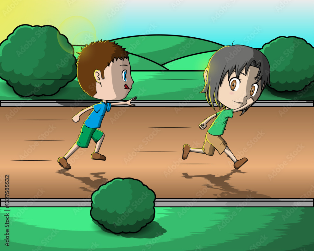 Crianças brincando de correr no campo