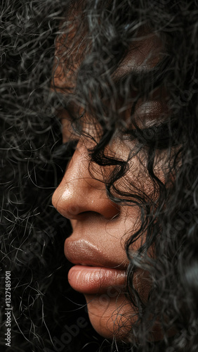 Close-up of a black woman. Multi-ethnic woman. Generated AI.