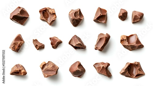 Milk chocolate drops or chips set isolated