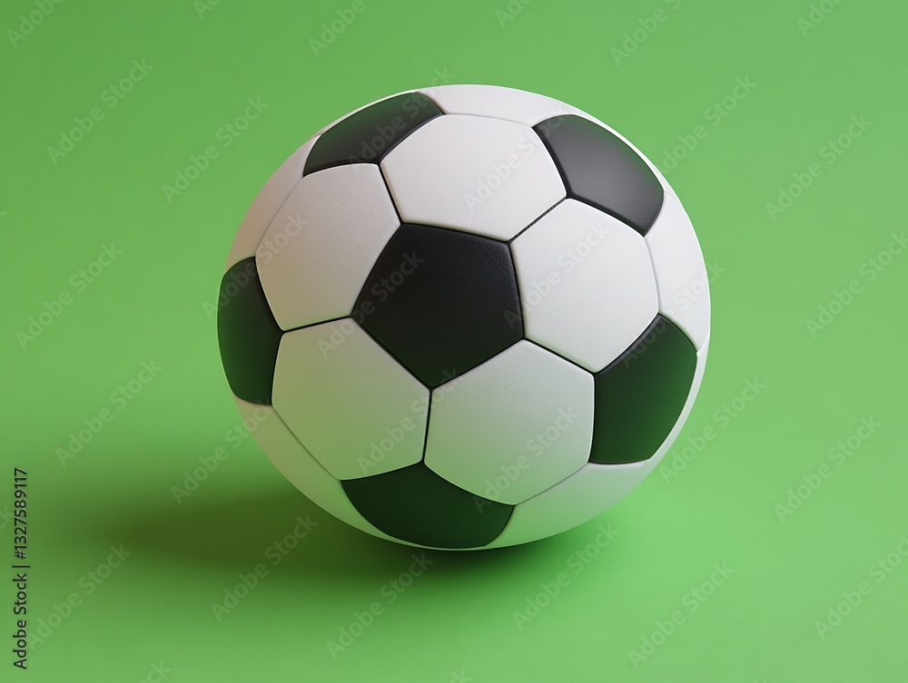 A three dimensional soccer ball rests on a green surface A three dimensional soccer ball rests on a green surface