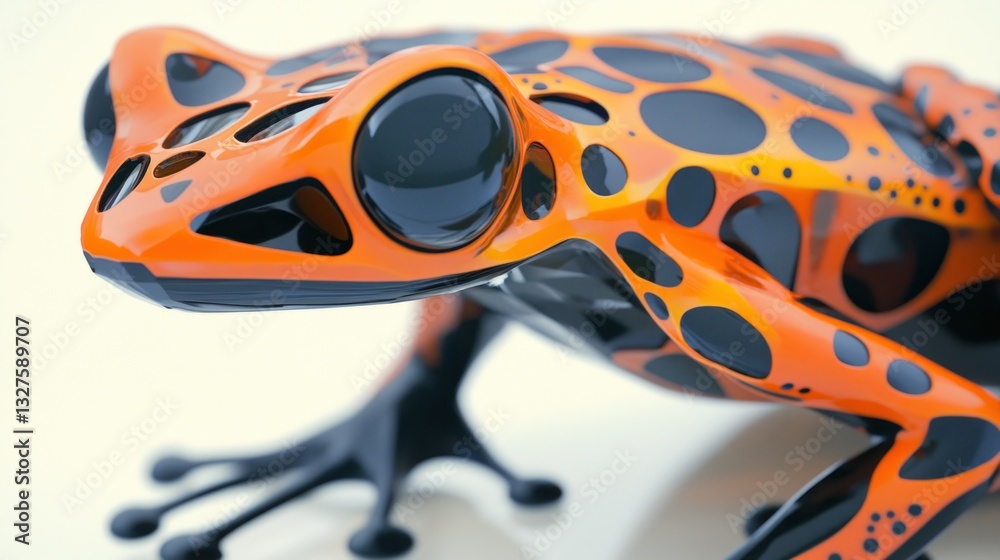 Fototapeta premium Robotic frog, close-up, white background, futuristic design