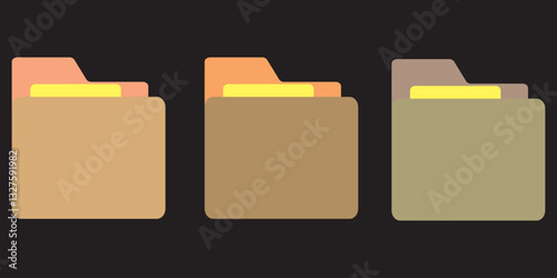 File folder icon set. Documents for computer. File folders with data in flat style. Mail symbol, Computer file folder symbol in flat style, Business document folder icon. Vector