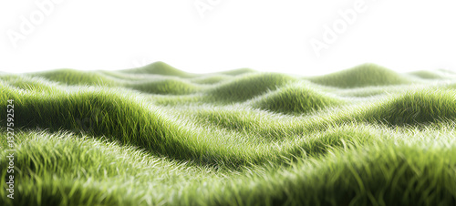 3D cartoon render of a green grass field, isolated on a white background