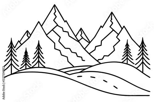 Winter forest landscape with snow-covered trees and mountains in a cold, frosty scene perfect for a holiday or Christmas card..