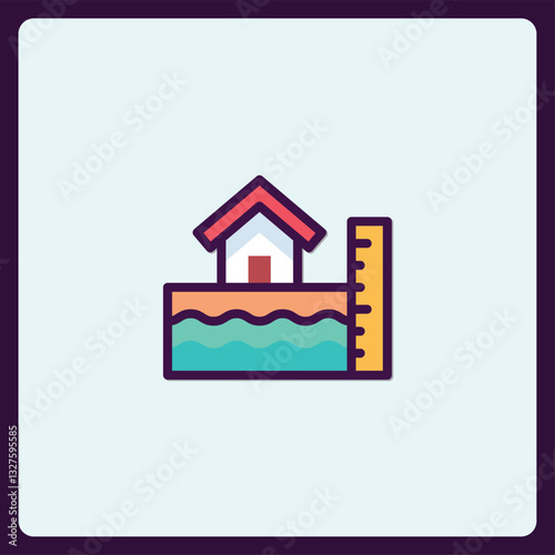 Icon depicting house flooded with water level, climate change awareness