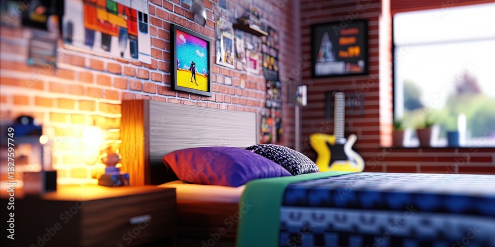 Fototapeta premium young teen's bedroom contemporary interior design empty with nobody