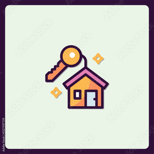 Stylized house icon with key signifying property acquisition or ownership
