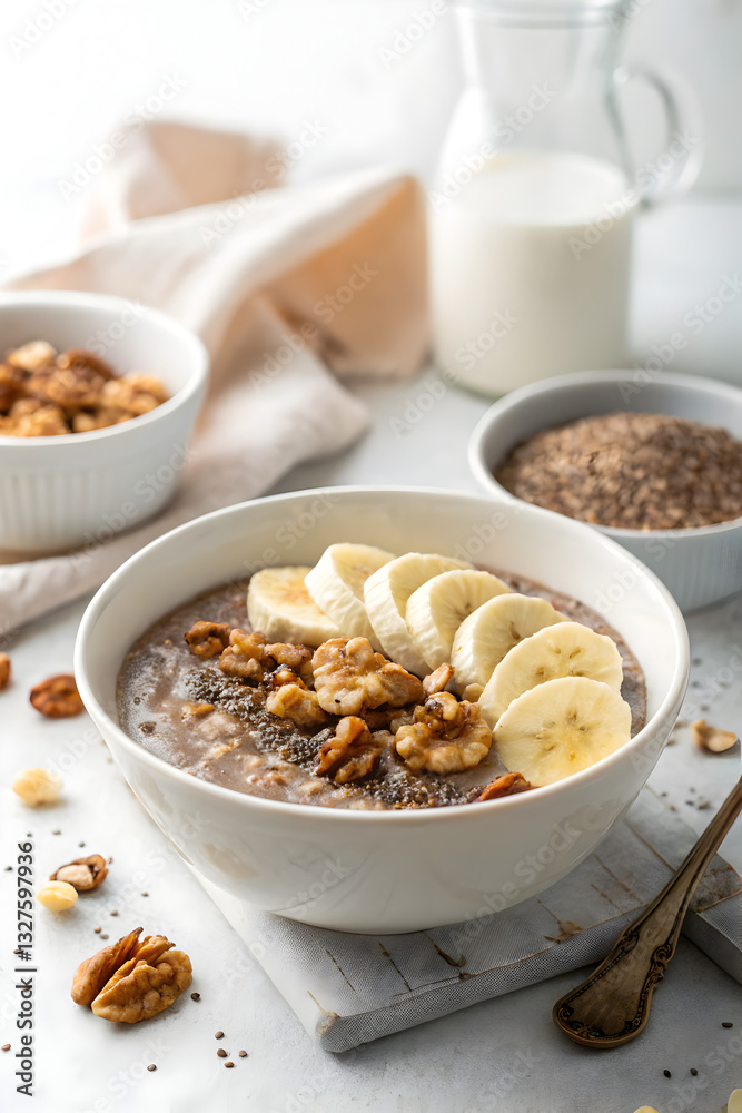 Healthy Rye Porridge with Banana Slices and Nuts Healthy Rye Porridge with Banana Slices and Nuts