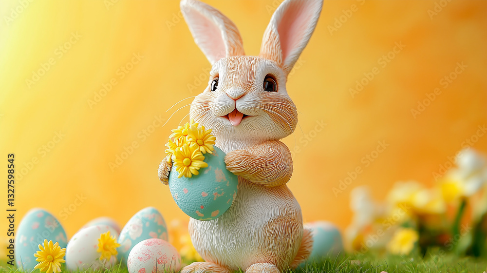 Easter Bunny isolated on orange background