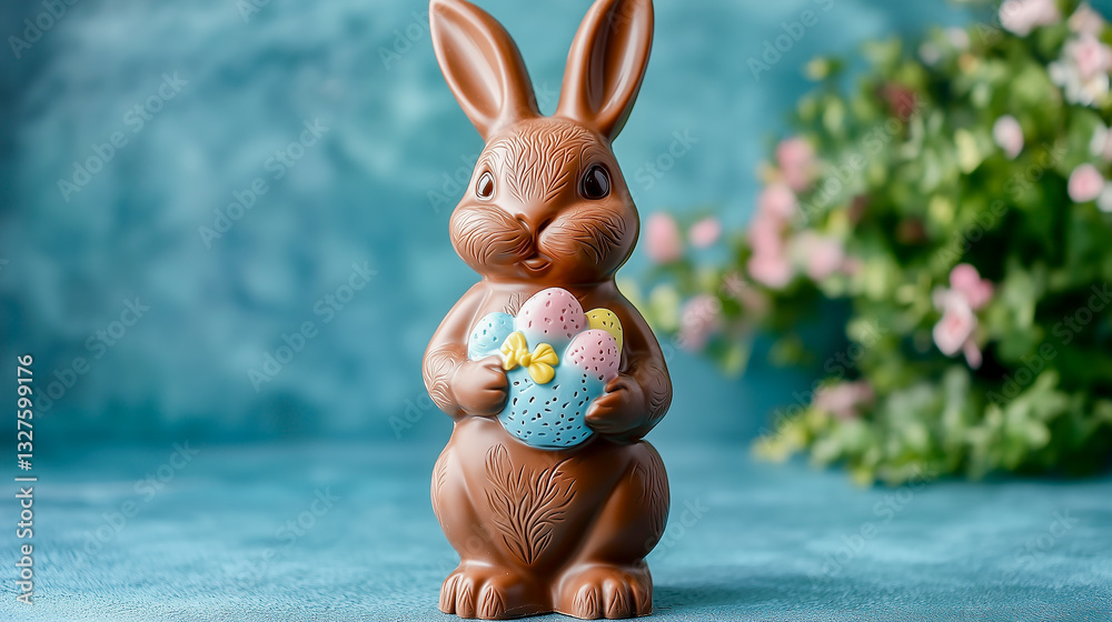 Luxurious arrangement of chocolate Easter eggs and bunnies.