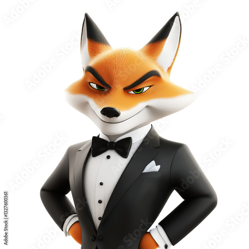 Sophisticated Fox in Tuxedo: A 3D Rendered Image of a Dapper Animal Character