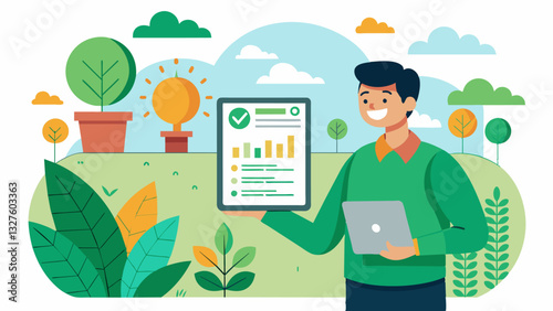 The digital platform also provides historical data on crop yields allowing farmers to analyze and improve their planting and management strategies.. Vector illustration