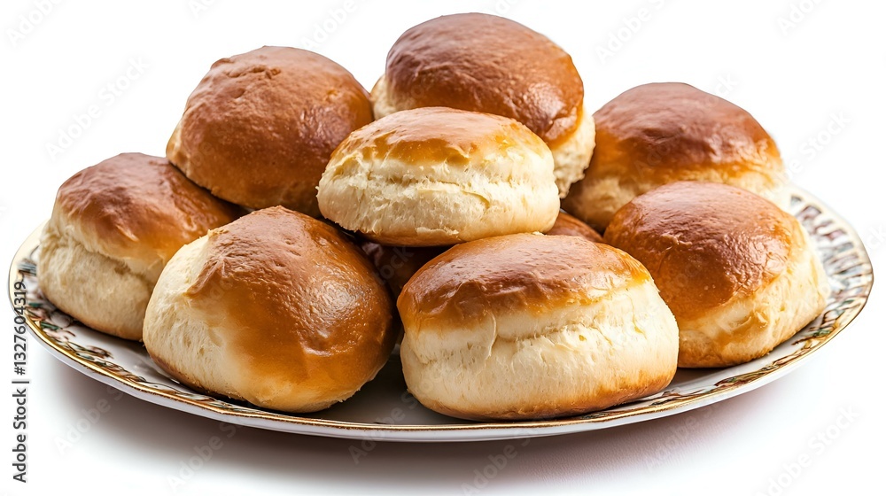 Delicious homemade buns on plates on white Delicious homemade buns on plates on white