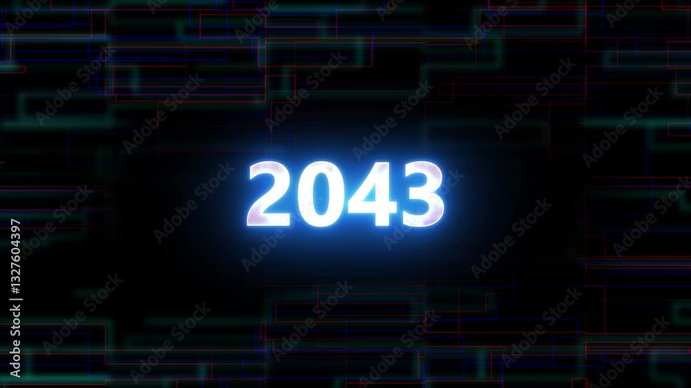 2043 glowing year text animation on technology background . 2043 glowing year text animation on technology background .