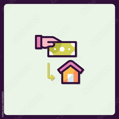 Home acquisition with monetary exchange icon depicting property investment