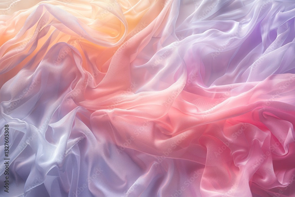 Obraz premium Soft Gradient Silk Fabric Draped in Pastel Colors Ideal for Fashion Textile Design and Backg