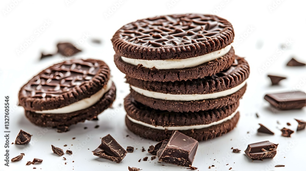 Delicious Chocolate Sandwich Cookies Stack Isolated on White Background Delicious Chocolate Sandwich Cookies Stack Isolated on White Background