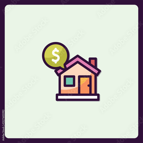 Iconic representation of property value, home finance and real estate pricing