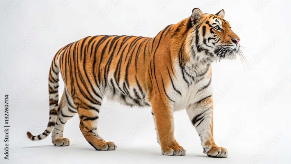 Indochinese Tiger in full view on white studio background Indochinese Tiger in full view on white studio background