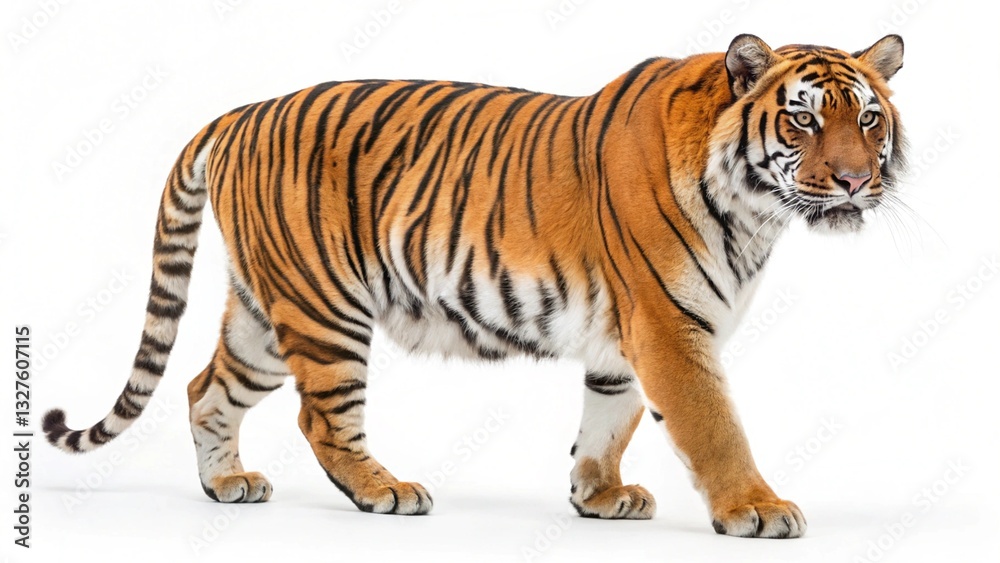Indochinese Tiger in full view on white studio background Indochinese Tiger in full view on white studio background