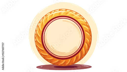 Decorative plate with golden rim on simple background