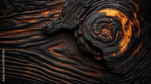 Burned wood texture displaying orange glow from charred surface, providing natural, organic background