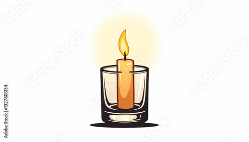 Candle with flame in glass holder