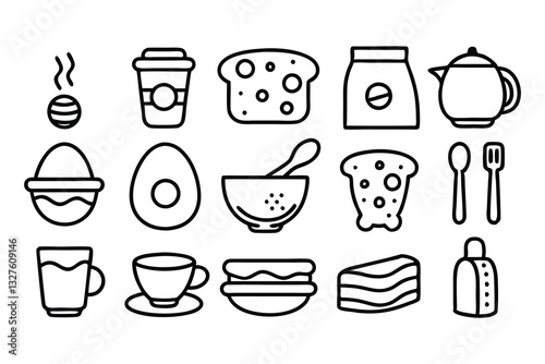 morning breakfast related doodles such as avocado