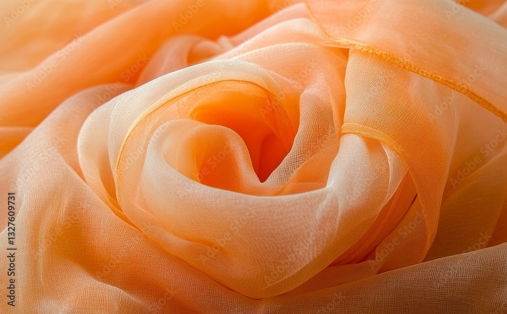 A delicate array of soft, flowing orange fabric waves gently, generating a tranquil and dreamy atmosphere. The subtle layers evoke a sense of grace and calm A delicate array of soft, flowing orange fabric waves gently, generating a tranquil and dreamy atmosphere. The subtle layers evoke a sense of grace and calm