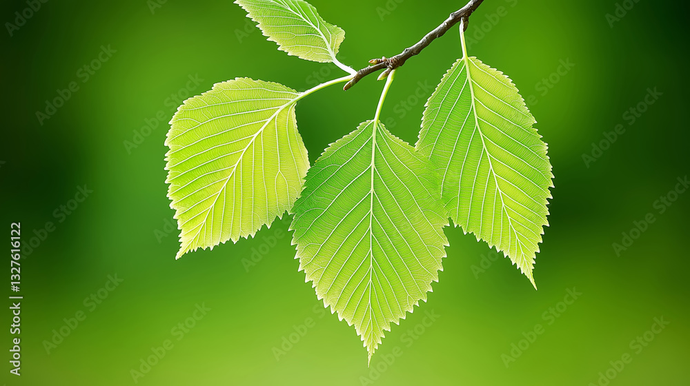 Minimalist fisheye view capturing delicate birch leaves, soft toned with blurred backdrop rendering organic, abstract botanical silhouettes