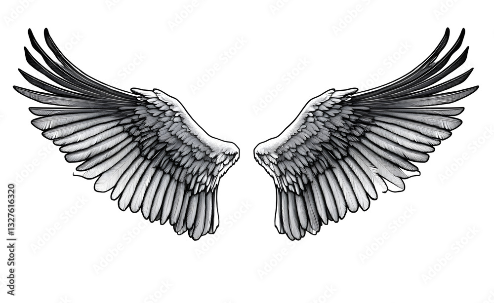 Fototapeta premium wing pair engraving black and white outline