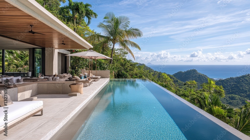 Fototapeta premium Of a Private pool at an ultra-luxury villa, with a sleek modern design and breathtaking views