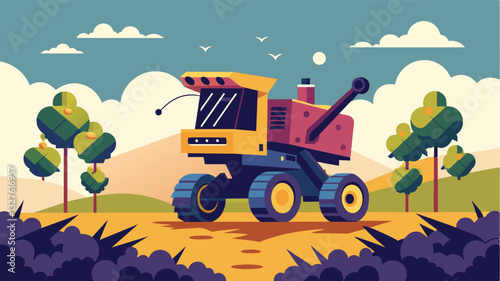 The robotic harvester moves with incredible speed and agility quickly and efficiently picking gs from even the most hardtoreach areas of the vineyard.. Vector illustration