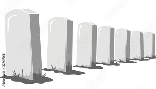 Row of tombstones on grassy ground