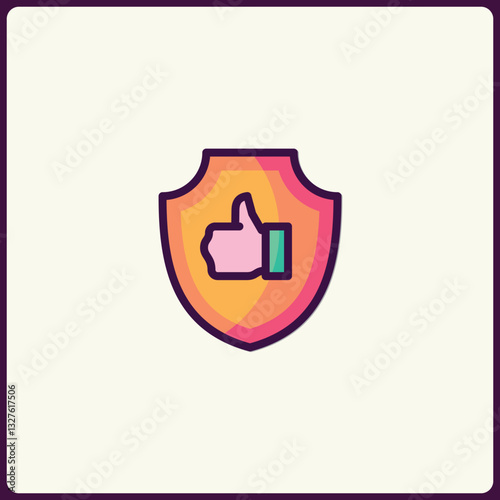 Thumb up shield icon for safety, approved secure and recommendation