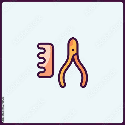Stylized illustration showcasing a comb and cuticle nipper in linear style